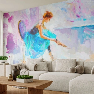 Papier Peint Photo Premium Sand - Ballerine impressionniste en robe bleue - 100x70cm - Grâce ineffable, charme subtil - Décoration murale moderne pour le salon et la chambre ARTTOR