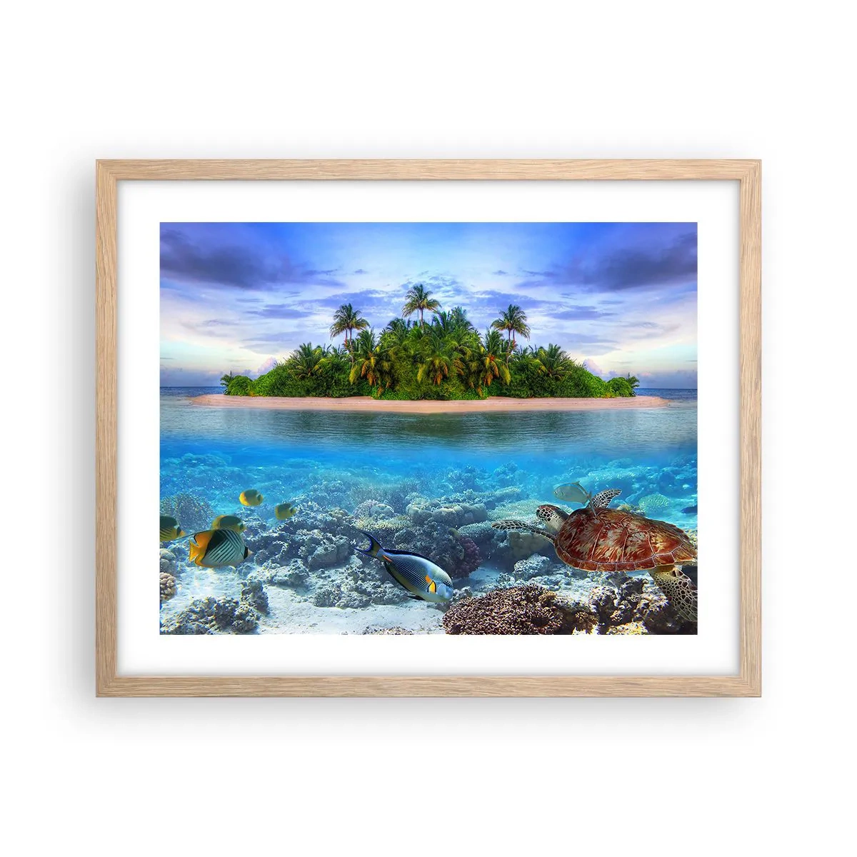 Affiche dans un chêne clair - Poster - L'île céleste vous invite - 50x40 cm