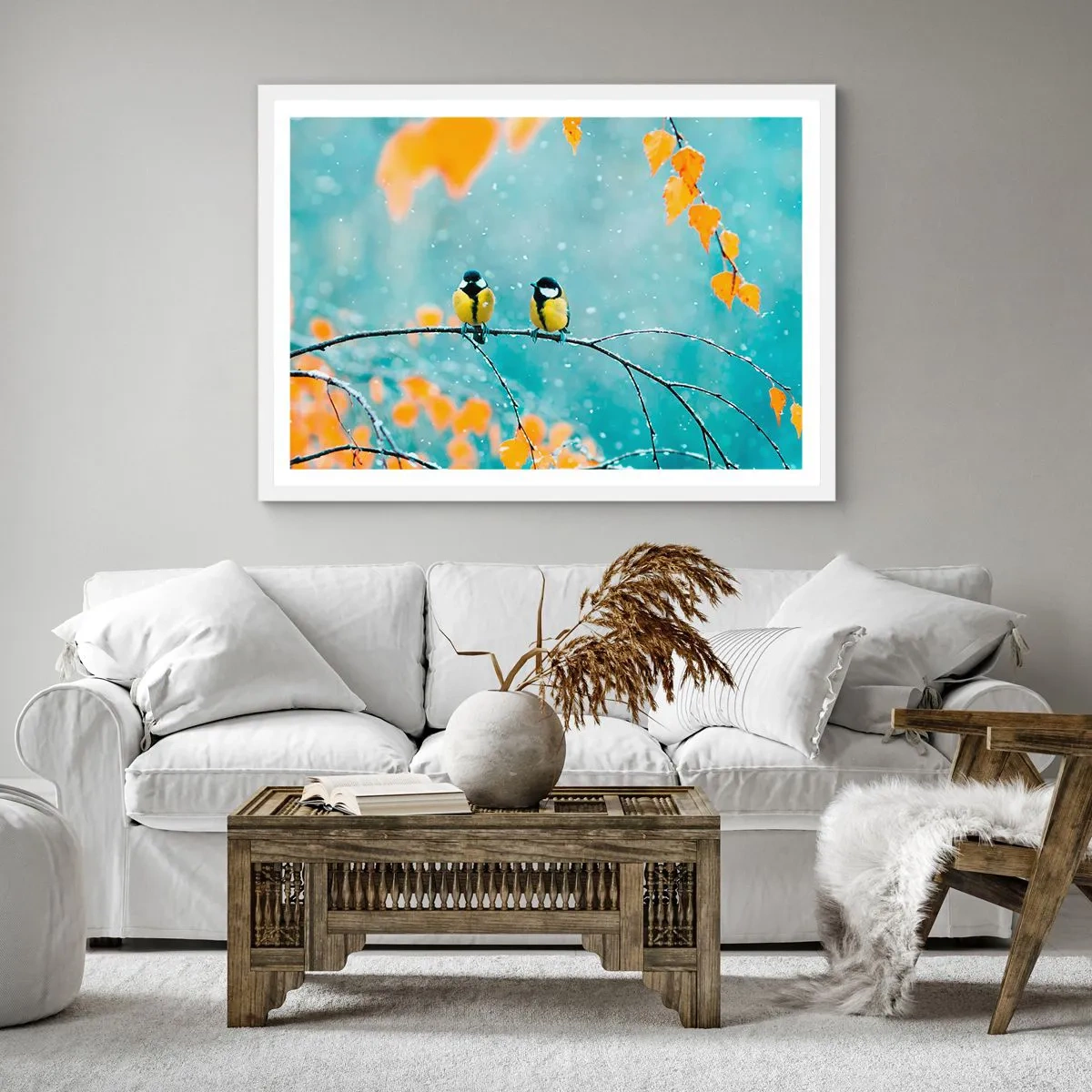 Affiche dans un cadre blanc - Poster - Potins d'oiseaux - 30x30 cm