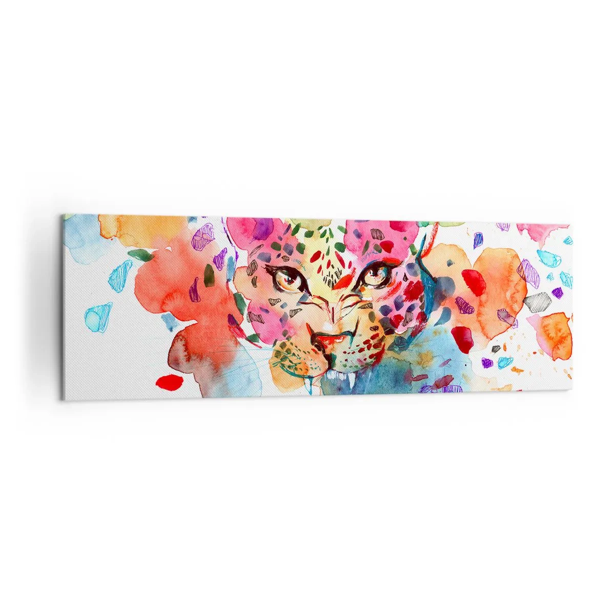 Impression sur toile - Image sur toile - Portrait abstrait d'un léopard aux couleurs intenses - 160x50cm - La belle et la Bête - Décoration murale moderne pour le salon et la chambre ARTTOR