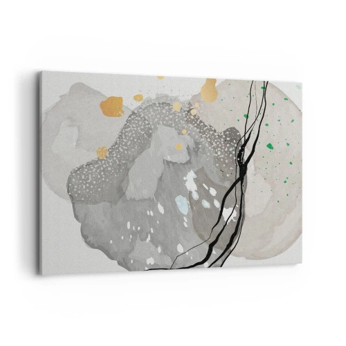 Impression sur toile - Image sur toile - Formes organiques dans des tons de gris avec des accents de noir et d'or - 120x80cm - Composition organique - Décoration murale moderne pour le salon et la chambre ARTTOR