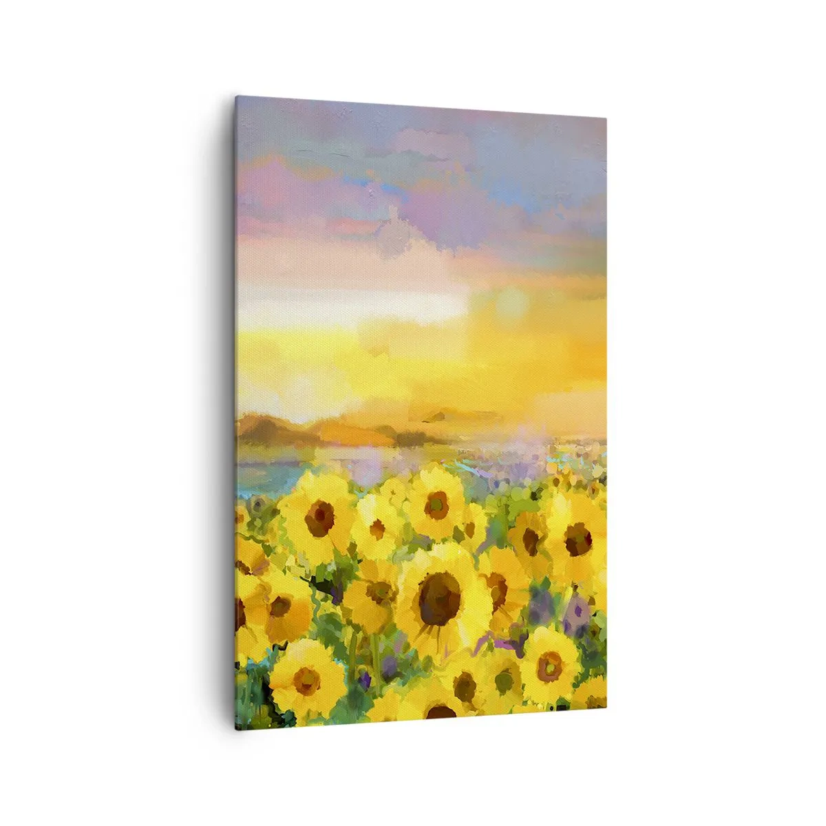 Impression sur toile - Image sur toile - Un champ de tournesols à la lumière du soleil couchant - 80x120cm - Le soleil lui-même est descendu sur terre - Décoration murale moderne pour le salon et la chambre ARTTOR