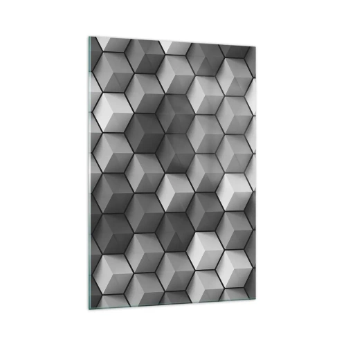 Impression sur verre - Image sur verre - Composition géométrique de cubes dans les tons de gris et de noir - 70x100cm - Puzzle cubiste - Décoration murale moderne pour le salon et la chambre ARTTOR