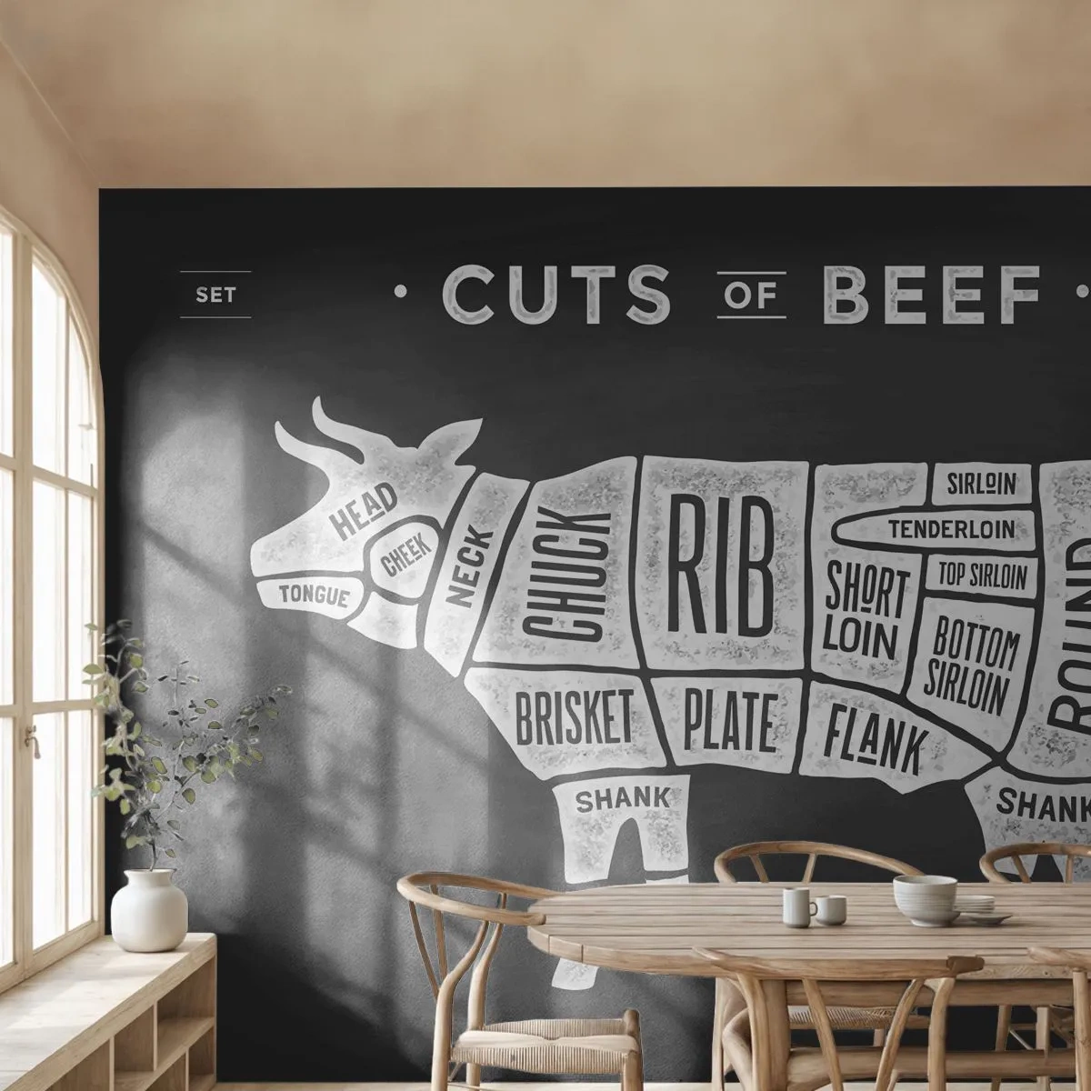 Papier Peint Autocollant Deluxe Sticker - L'art de la découpe - La gastronomie, Taureau, Bœuf - 250x175 cm