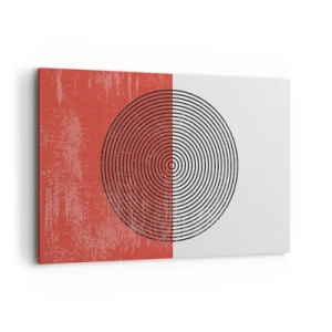 Impression sur toile - Image sur toile - Motif géométrique avec des cercles concentriques sur un fond rouge et blanc - 120x80cm - Dans le mille - Décoration murale moderne pour le salon et la chambre ARTTOR