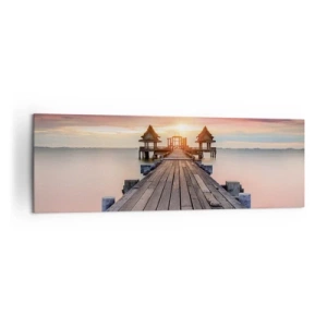 Impression sur toile - Image sur toile - Jetée en bois menant aux belvédères au coucher du soleil - 160x50cm - L'Ouest à l'Est - Décoration murale moderne pour le salon et la chambre ARTTOR