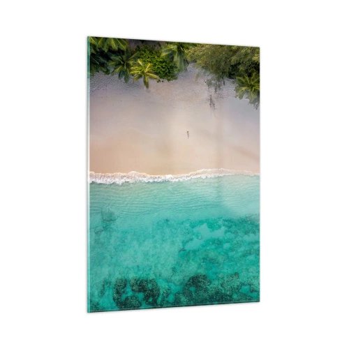 Impression sur verre - Image sur verre - Vue aérienne d'une plage tropicale et d'une mer turquoise - 50x70cm - Plage paradisiaque - Décoration murale moderne pour le salon et la chambre ARTTOR