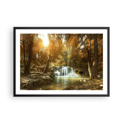 Affiche dans un cadre noir - Poster - Paysage d'automne avec une cascade - 70x50cm - Cascade du parc - Décoration murale moderne pour le salon et la chambre ARTTOR