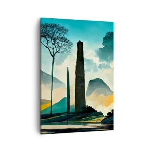 Impression sur toile - Image sur toile - Un paysage pittoresque avec des arbres et des montagnes en arrière-plan - 50x70cm - Toujours de plus en plus haut - Décoration murale moderne pour le salon et la chambre ARTTOR