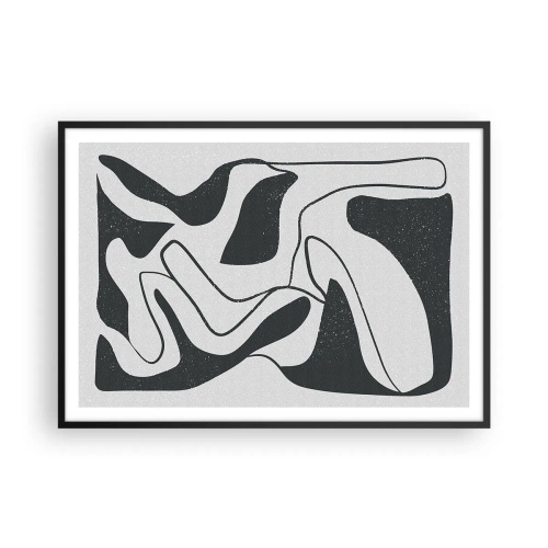 Affiche dans un cadre noir - Poster - Abstraction en noir et blanc avec des formes organiques - 100x70cm - Amusement de labyrinthe abstrait - Décoration murale moderne pour le salon et la chambre ARTTOR