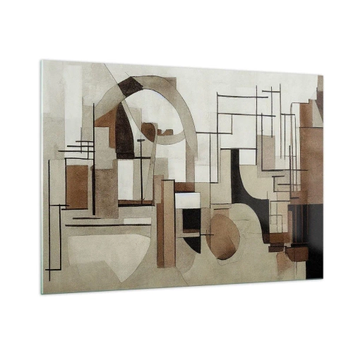 Impression sur verre - Image sur verre - Paysage géométrique dans les tons marron et beige - 100x70cm - Paysage urbain 2.0 - Décoration murale moderne pour le salon et la chambre ARTTOR
