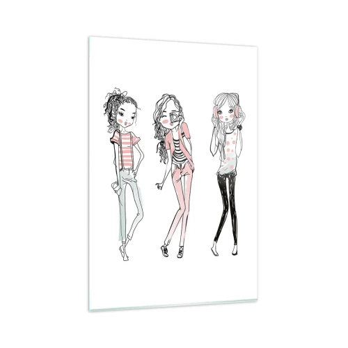 Impression sur verre - Image sur verre - Illustration de filles à la mode aux couleurs pastel - 80x120cm - On va s'amuser - Décoration murale moderne pour le salon et la chambre ARTTOR