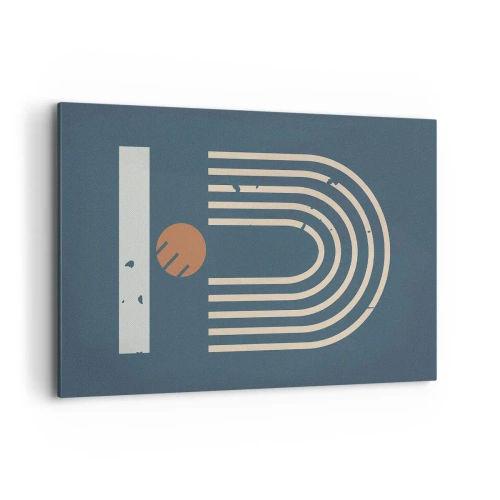 Impression sur toile - Image sur toile - Motif géométrique dans les tons bleu marine, beige et orange sur fond sombre - 120x80cm - Géométrie sur la grenade - Décoration murale moderne pour le salon et la chambre ARTTOR