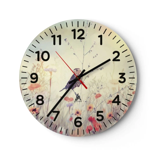 Horloge murale - Pendule murale - Portrait d'oiseau sur pré en fond - 30x30 cm