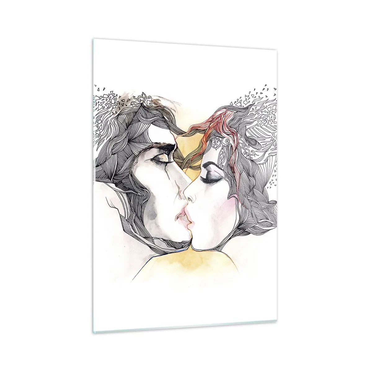 Impression sur verre - Image sur verre - Couple abstrait s'embrassant avec des motifs artistiques - 50x70cm - Le monde n'existe pas - Décoration murale moderne pour le salon et la chambre ARTTOR