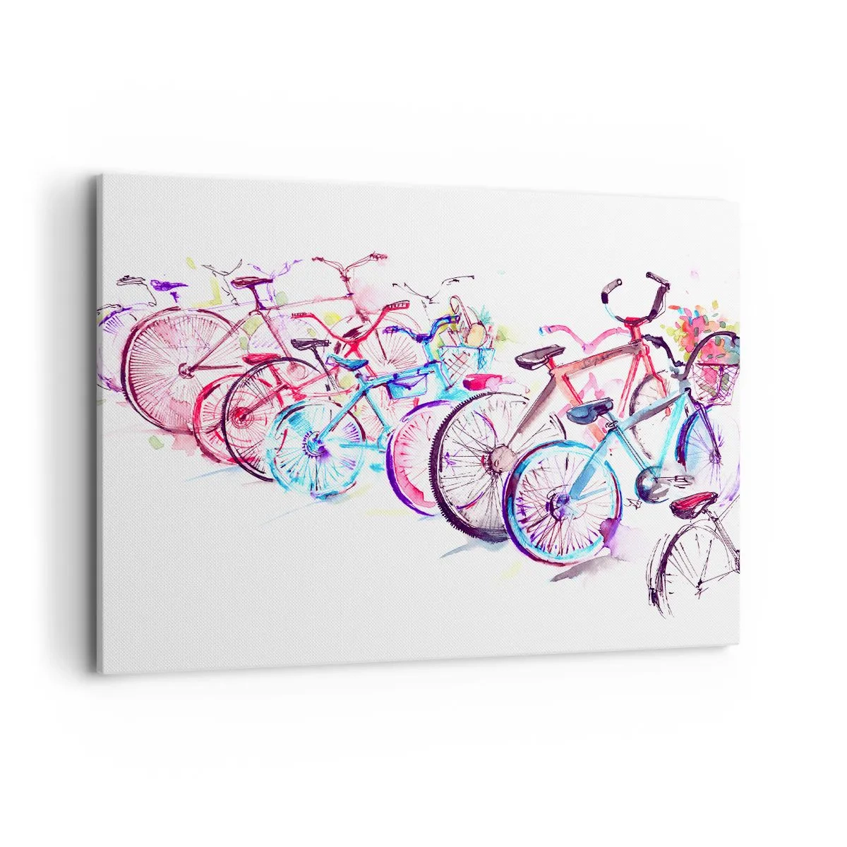 Impression sur toile - Image sur toile - Vélos colorés dans un style aquarelle artistique - 100x70cm - Congrès du club Antymoto - Décoration murale moderne pour le salon et la chambre ARTTOR