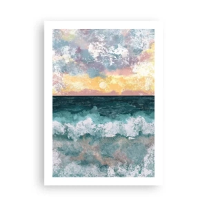 Affiche - Poster - Vagues de la mer et coucher de soleil dans un style aquarelle - 50x70cm - Eau, lumière, air - Décoration murale moderne pour le salon et la chambre ARTTOR