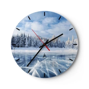 Horloge murale - Pendule murale - Paysage d'hiver avec un lac gelé et des épinettes - 30x30cm - Vue éblouissante et cristalline - Décoration murale moderne pour le salon, la cuisine et la chambre ARTTOR