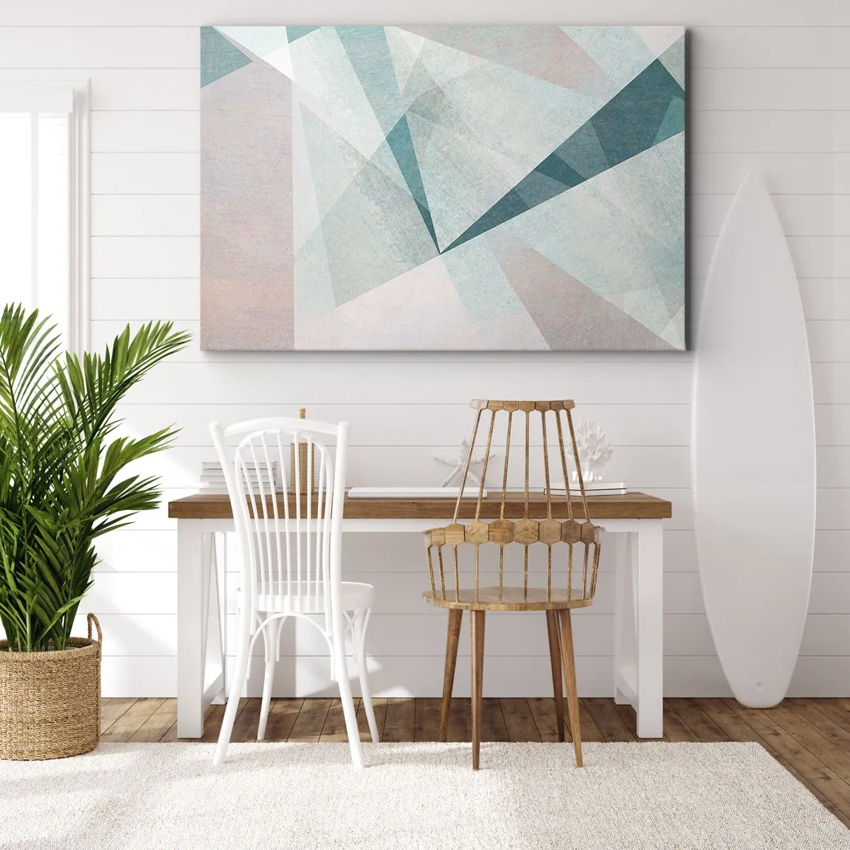 Impression sur toile - Image sur toile - Formes géométriques dans des tons pastel de bleu et de gris - 70x50cm - Calme bien que dynamique - Décoration murale moderne pour le salon et la chambre ARTTOR
