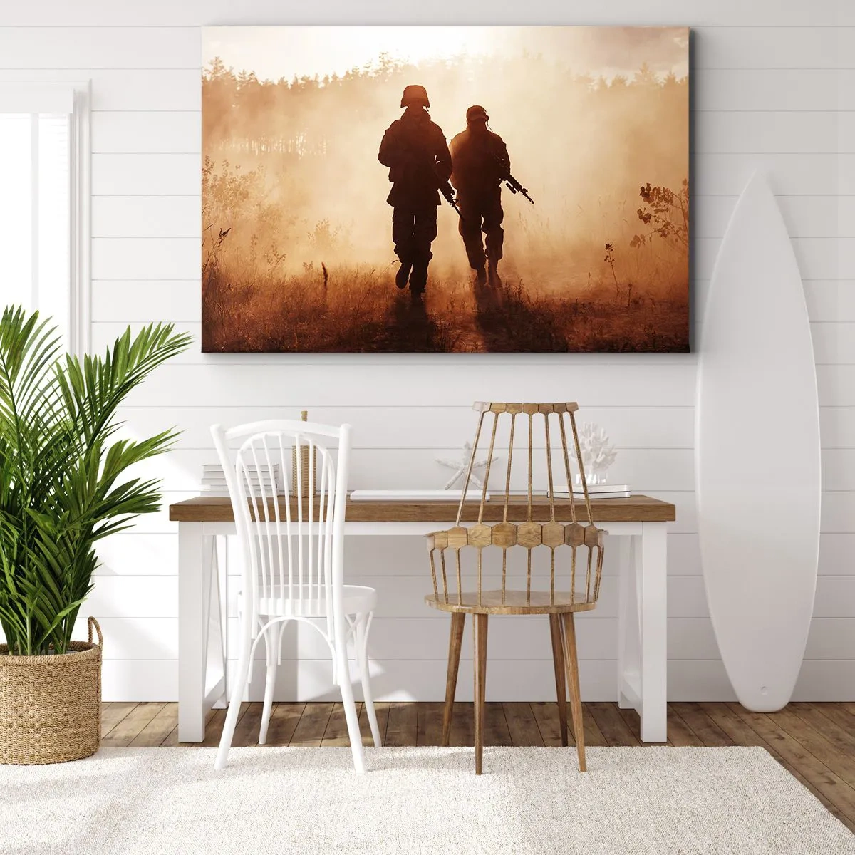 Impression sur toile - Image sur toile - Des soldats marchant dans le brouillard matinal sur fond de nature - 100x70cm - Call of Duty - Décoration murale moderne pour le salon et la chambre ARTTOR