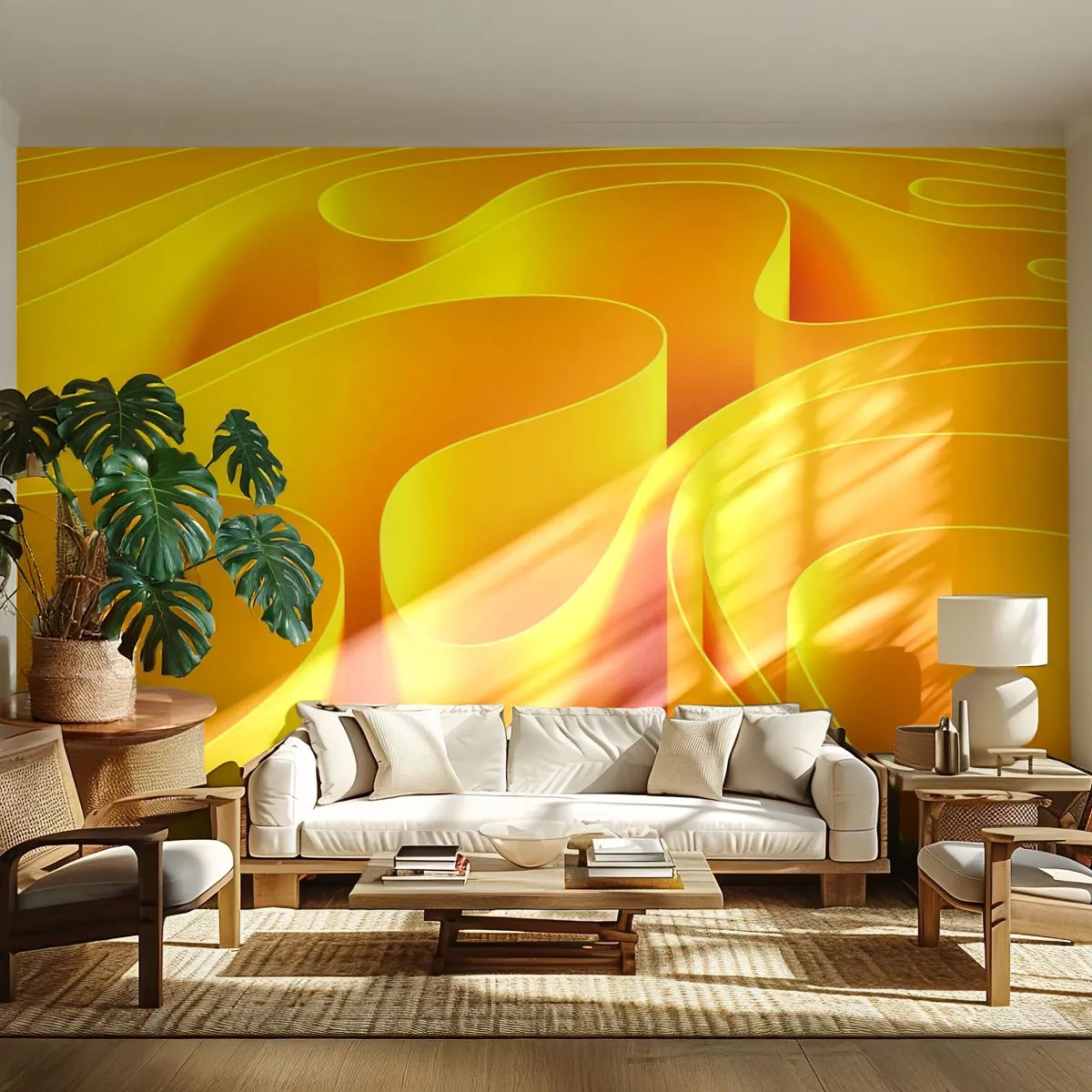 Papier Peint Photo Premium Canvas - Comme les vagues du soleil - 3D, Moderne, Lignes - 250x175 cm