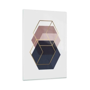 Impression sur verre - Image sur verre - Formes géométriques en lignes dorées sur fond pastel - 80x120cm - Le pouvoir de la simplicité - Décoration murale moderne pour le salon et la chambre ARTTOR