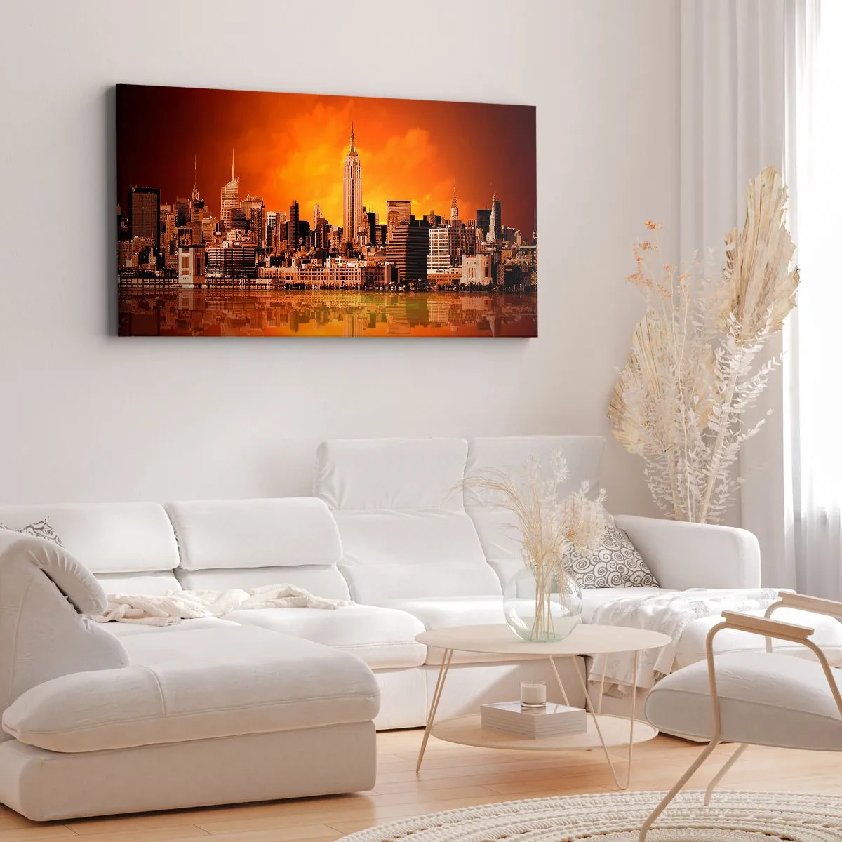 Impression sur toile - Image sur toile - Panorama de grande ville en jaune et bronze - 100x40 cm