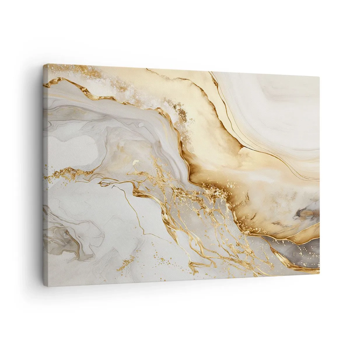 Impression sur toile - Image sur toile - Motifs abstraits dorés et marbrés sur fond clair - 70x50cm - Abstraction : beauté et bonté - Décoration murale moderne pour le salon et la chambre ARTTOR