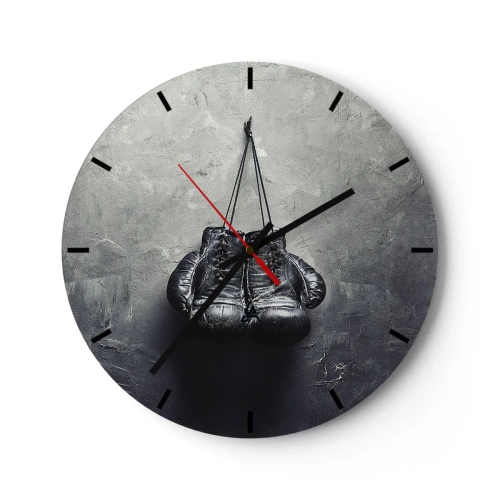Horloge murale - Pendule murale - Gants de boxe noirs sur fond gris - 30x30cm - Un temps pour se battre et un temps pour la paix - Décoration murale moderne pour le salon, la cuisine et la chambre ARTTOR