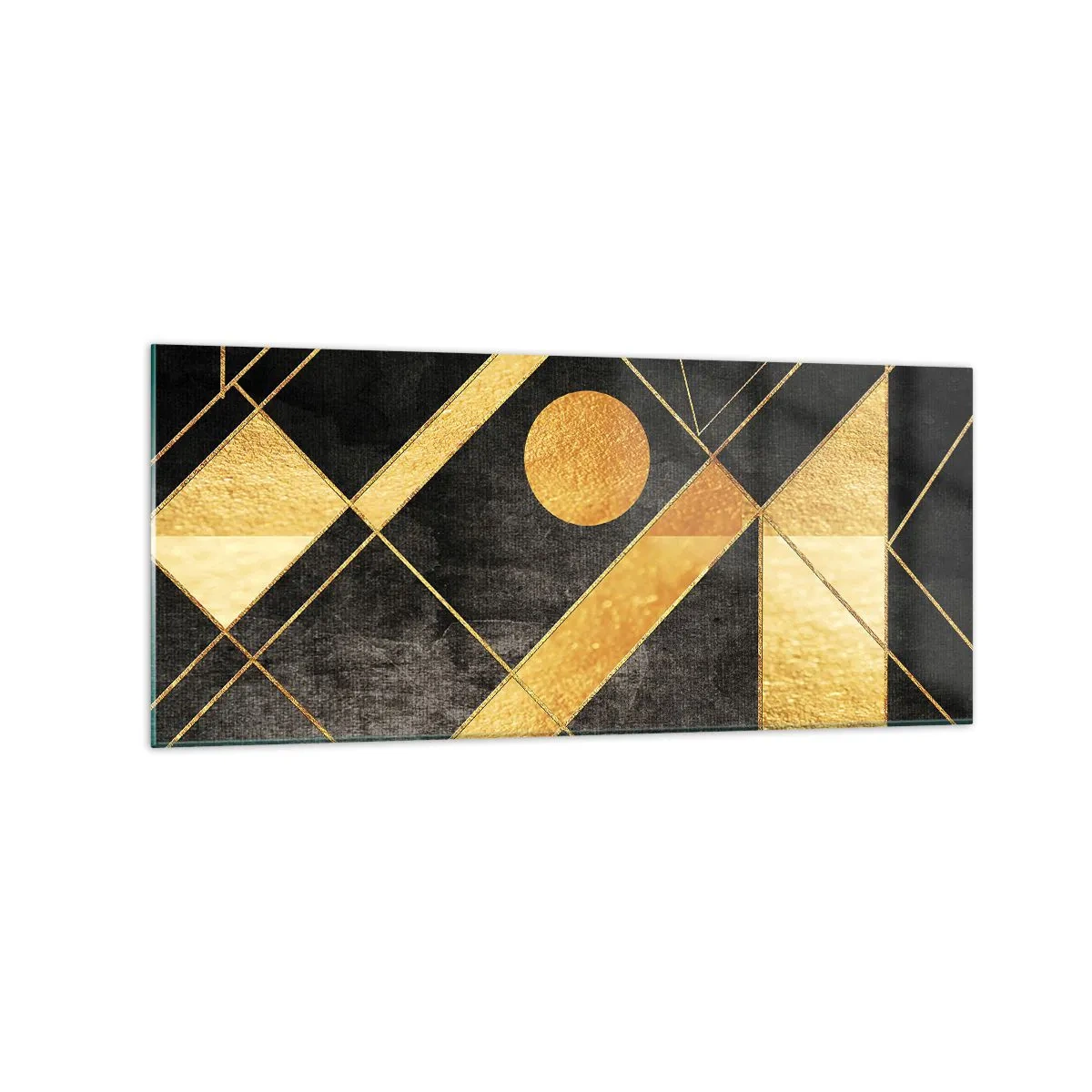 Impression sur verre - Image sur verre - Formes géométriques dans les tons or et noir - 120x50cm - Soleil du désert - Décoration murale moderne pour le salon et la chambre ARTTOR