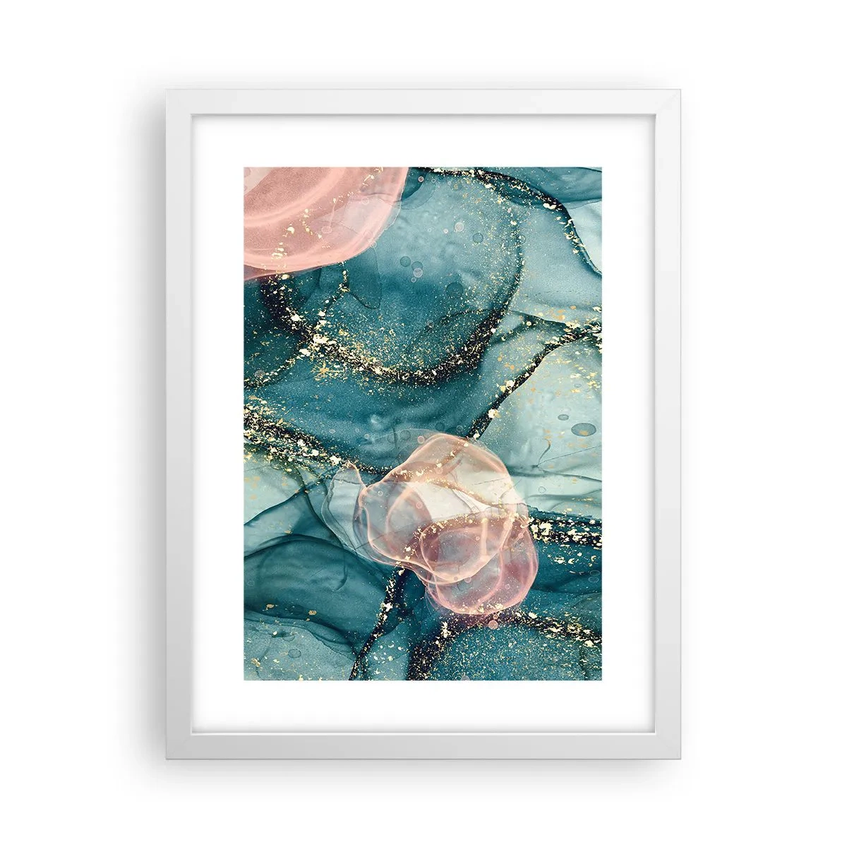 Affiche dans un cadre blanc - Poster - Soie bleu, tulle rose - 30x40 cm