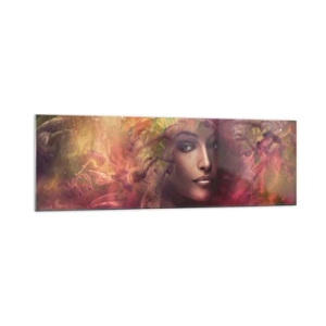 Impression sur verre - Image sur verre - Une femme aux couleurs abstraites créant un arrière-plan dynamique - 160x50cm - Je suis ici! - Décoration murale moderne pour le salon et la chambre ARTTOR
