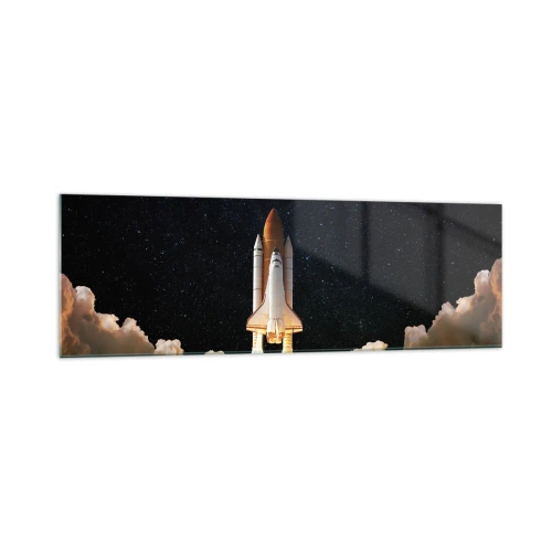 Impression sur verre - Image sur verre - Une fusée spatiale décollant dans le ciel étoilé - 160x50cm - Ad astra! - Décoration murale moderne pour le salon et la chambre ARTTOR