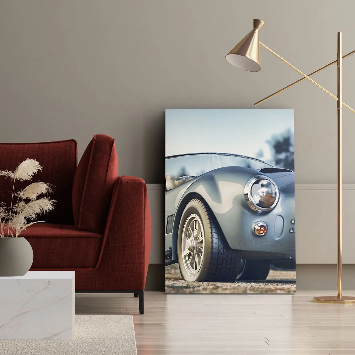 Impression sur toile - Image sur toile - Voiture décapotable classique dans un cadre pittoresque - 70x100cm - Ce qui compte c'est le style - Décoration murale moderne pour le salon et la chambre ARTTOR