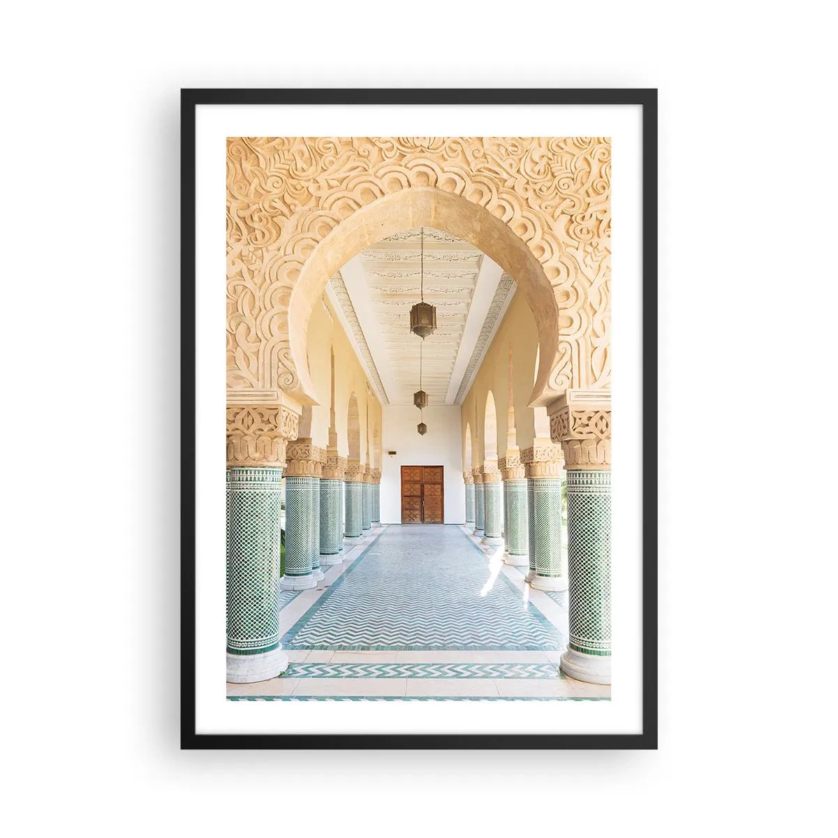 Affiche dans un cadre noir - Poster - Photo d'un couloir d'arcade décoré dans un style oriental - 50x70cm - D'après les histoires de Shéhérazade - Décoration murale moderne pour le salon et la chambre ARTTOR