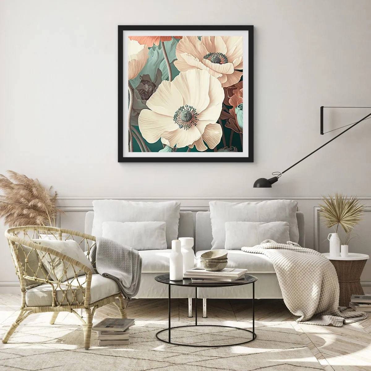 Affiche dans un cadre noir - Poster - Le murmure des coquelicots - 30x30 cm