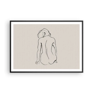 Affiche dans un cadre noir - Poster - Un croquis subtil de la silhouette d'une fille de dos - 100x70cm - Femme nue - Décoration murale moderne pour le salon et la chambre ARTTOR