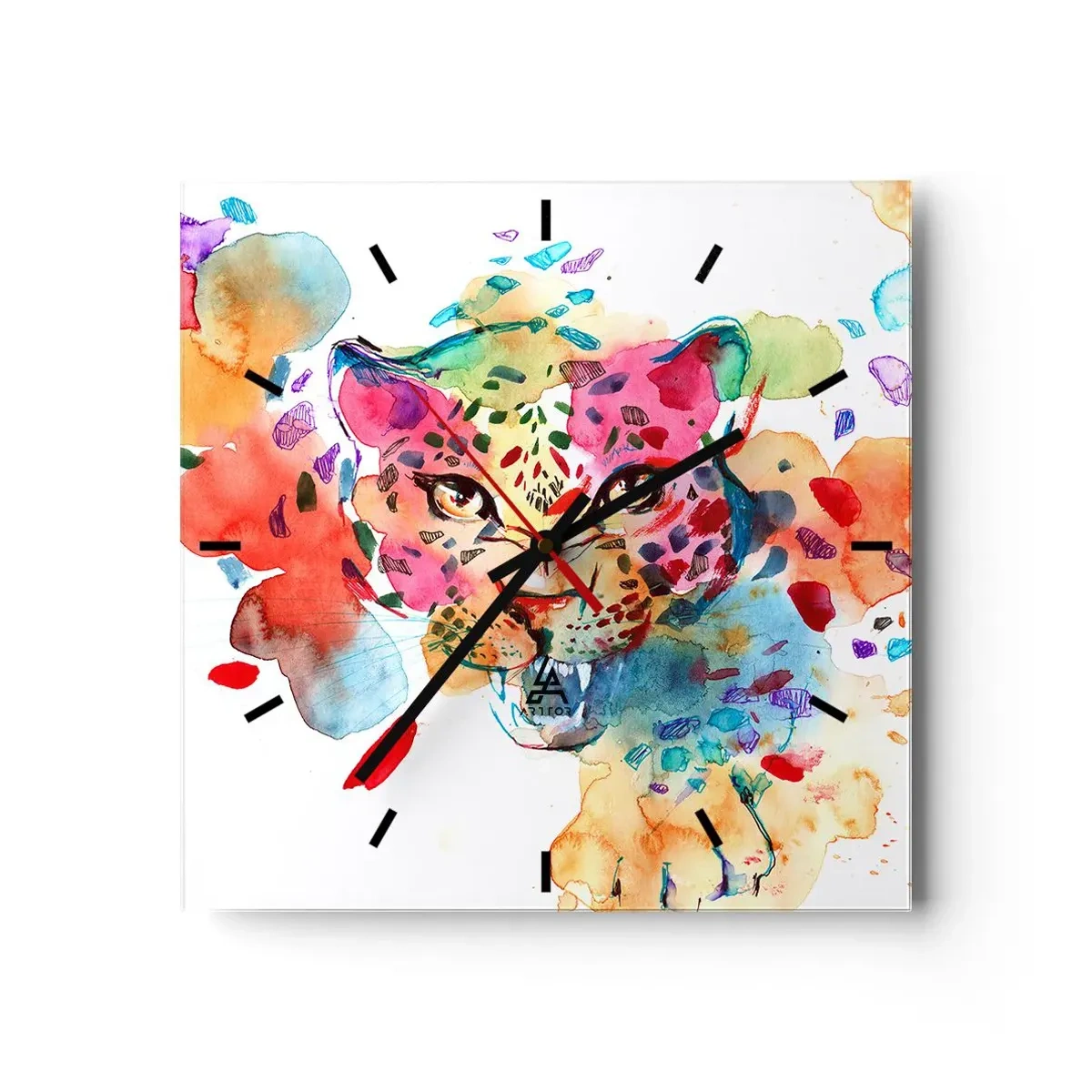 Horloge murale - Pendule murale - Portrait abstrait d'un léopard aux couleurs intenses - 30x30cm - La belle et la Bête - Décoration murale moderne pour le salon et la chambre ARTTOR