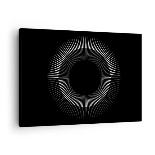 Impression sur toile - Image sur toile - Cercle graphique avec des rayons en noir et blanc - 70x50cm - Soleil noir - Décoration murale moderne pour le salon et la chambre ARTTOR