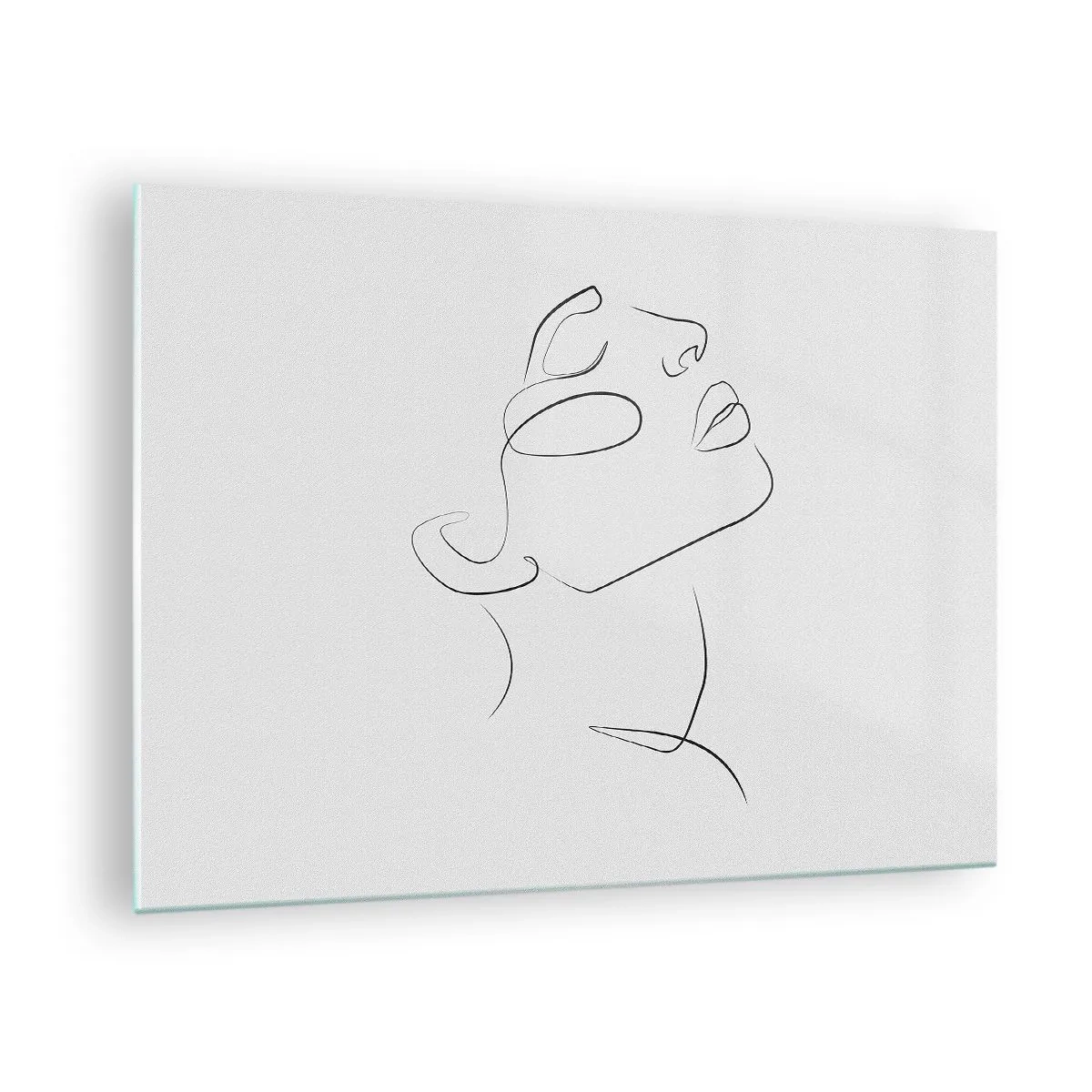 Impression sur verre - Image sur verre - Croquis de contour du visage d'une femme tourné vers le haut - 70x50cm - Méandre du rêve - Décoration murale moderne pour le salon et la chambre ARTTOR