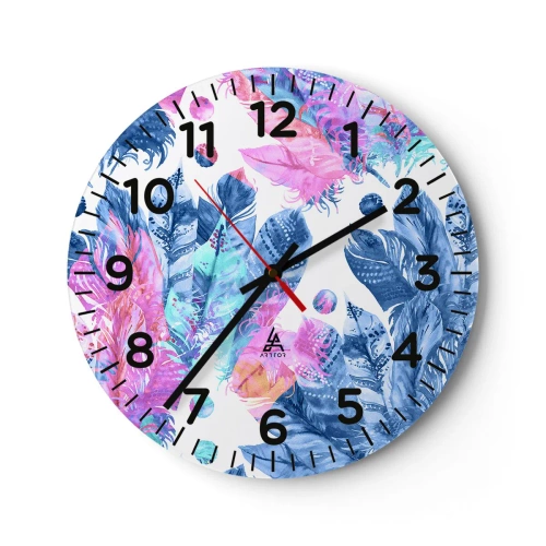Horloge murale - Pendule murale - Plumes en rose et bleu - 30x30 cm