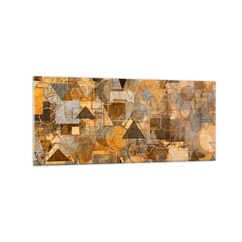 Impression sur verre - Image sur verre - Motifs géométriques abstraits dans des tons dorés - 120x50cm - Le monde en forme - Décoration murale moderne pour le salon et la chambre ARTTOR
