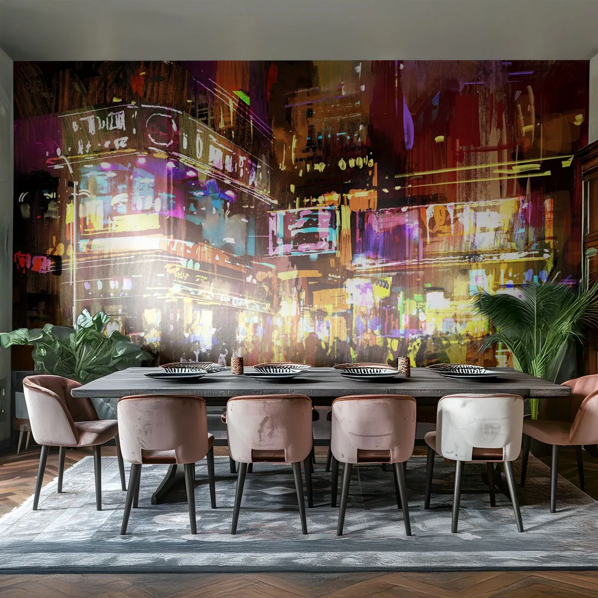 Papier Peint Photo Premium Sand - Dans une mer de lumière - Ville, Architecture, Vie nocturne - 350x256 cm