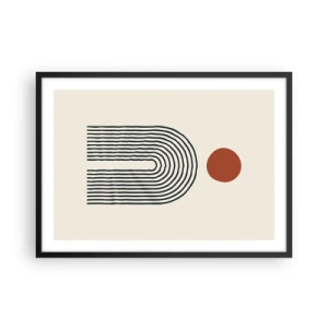 Affiche dans un cadre noir - Poster - Motif abstrait moderne avec des lignes et un cercle rouge - 70x50cm - Le magnétisme des formes et des couleurs - Décoration murale moderne pour le salon et la chambre ARTTOR