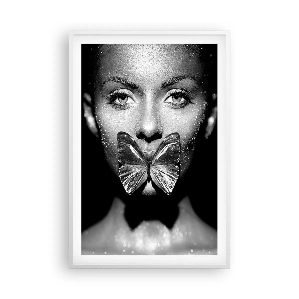 Affiche dans un cadre blanc - Poster - Baiser papillon - 61x91 cm