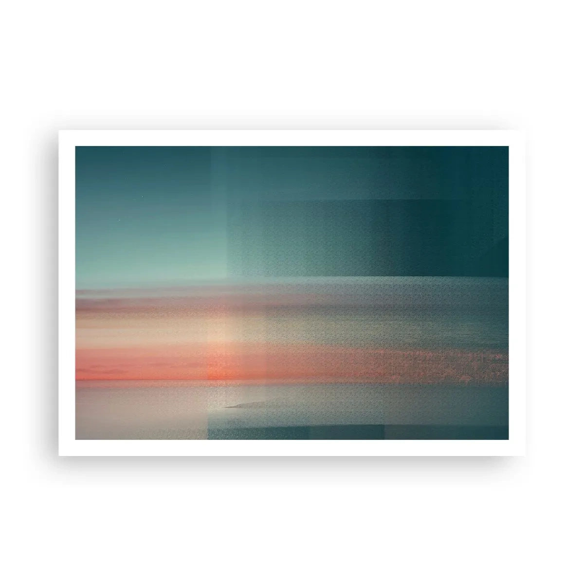 Affiche - Poster - Un coucher de soleil aux tons pastel sur un horizon calme - 100x70cm - Résumé : vagues de lumière - Décoration murale moderne pour le salon et la chambre ARTTOR