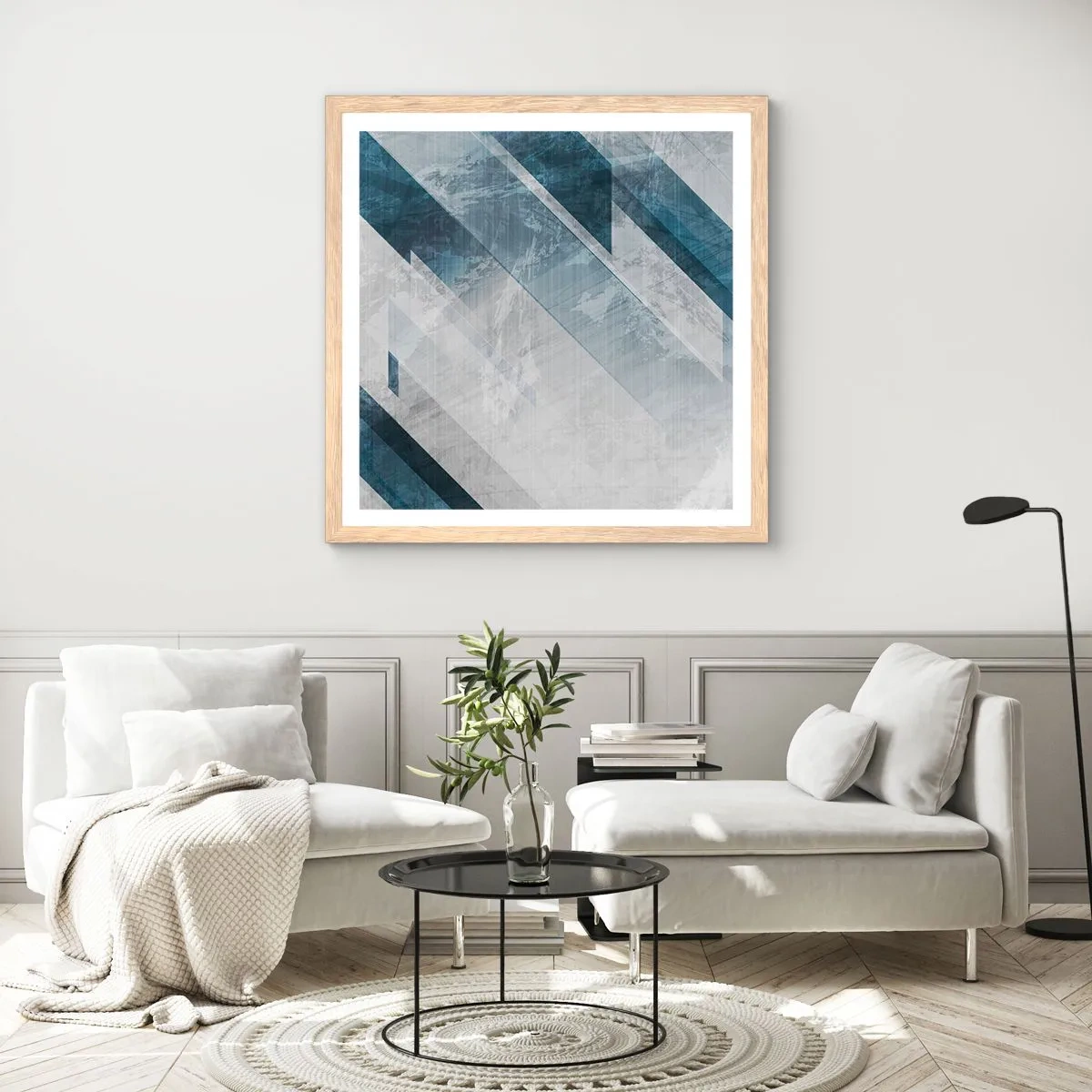 Affiche dans un chêne clair - Poster - Composition spatiale - mouvement gris - 60x60 cm