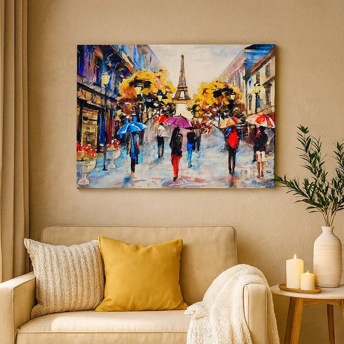 Impression sur toile - Image sur toile - Une promenade d'automne à Paris avec vue sur la Tour Eiffel - 70x50cm - Particulièrement beau en automne - Décoration murale moderne pour le salon et la chambre ARTTOR