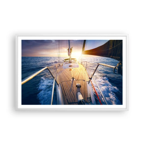 Affiche dans un cadre blanc - Poster - Courir sur les vagues - 91x61 cm