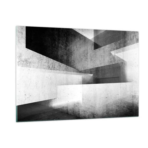 Impression sur verre - Image sur verre - Formes géométriques en béton dans des tons noirs et blancs - 120x80cm - Structure de l'espace - Décoration murale moderne pour le salon et la chambre ARTTOR